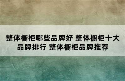 整体橱柜哪些品牌好 整体橱柜十大品牌排行 整体橱柜品牌推荐